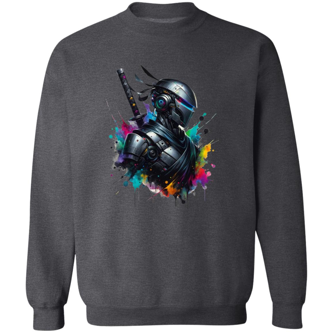 Artistic Ninja robot Color Splash Unisex Sweatshirt Black Navy Dark Heather-Dark Heather-Family-Gift-Planet