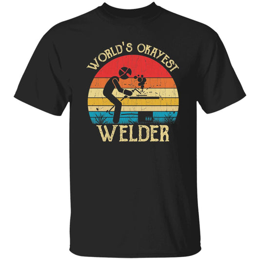 Welder Unisex Shirt World's Okayest Welder retro tee Black Dark Heather-Black-Family-Gift-Planet