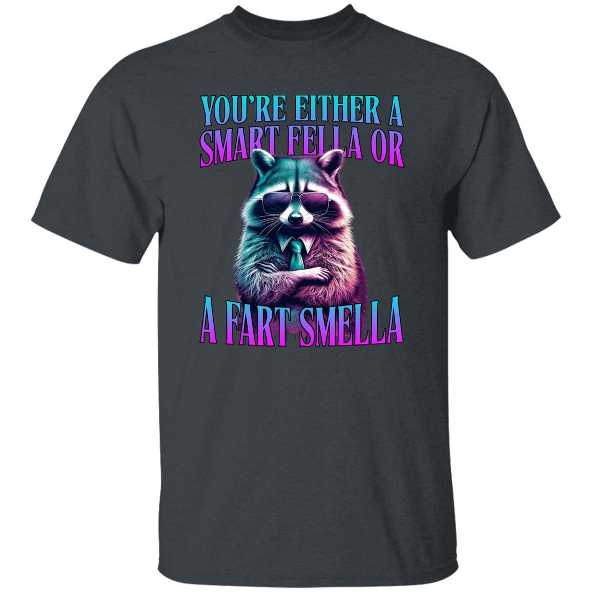 Racoon meme T-Shirt Smart fella or a fart smella humorous gift Unisex tee Black Navy Dark Heather-Family-Gift-Planet