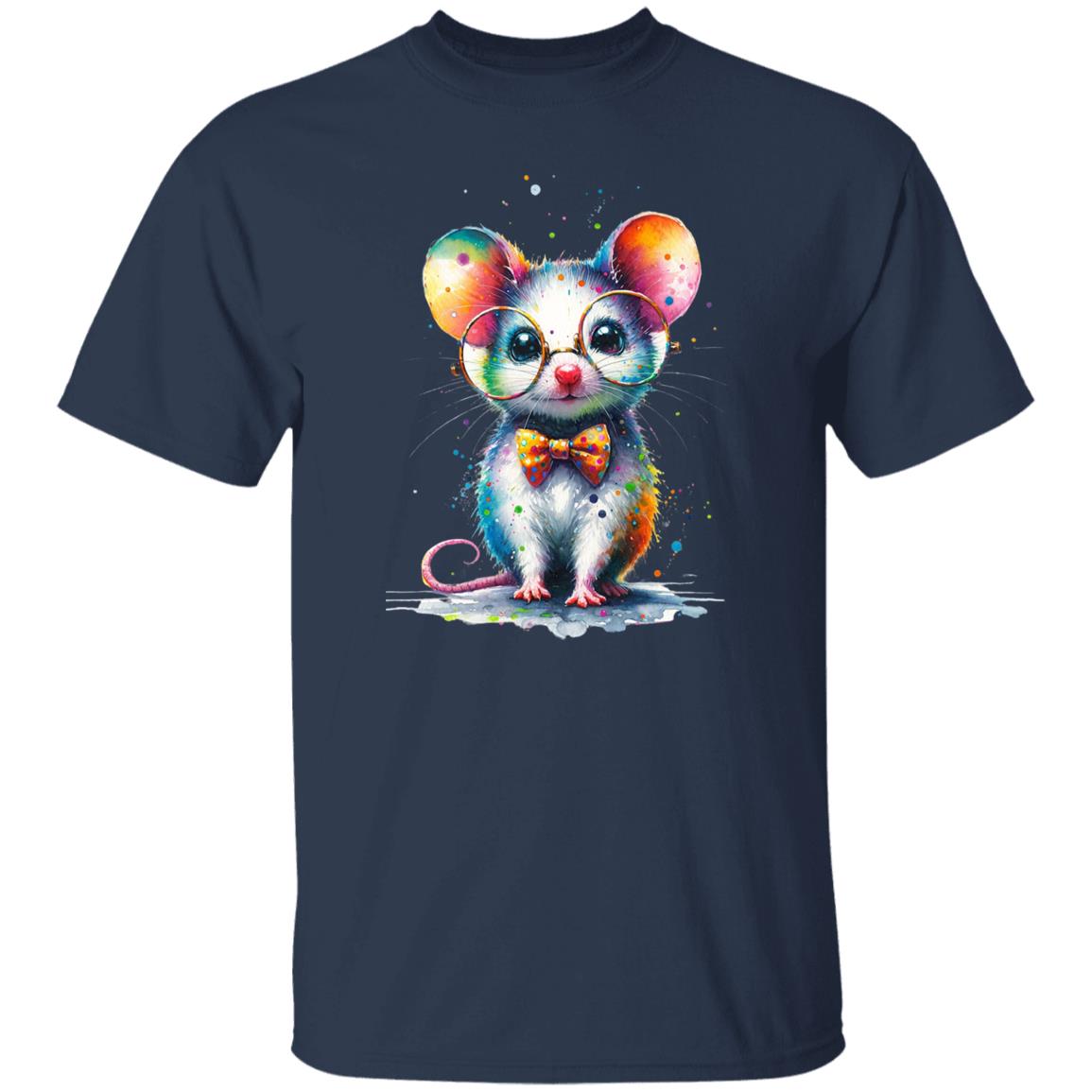 Cute inteligent mouse with glasses Color Splash Unisex T-shirt-Family-Gift-Planet