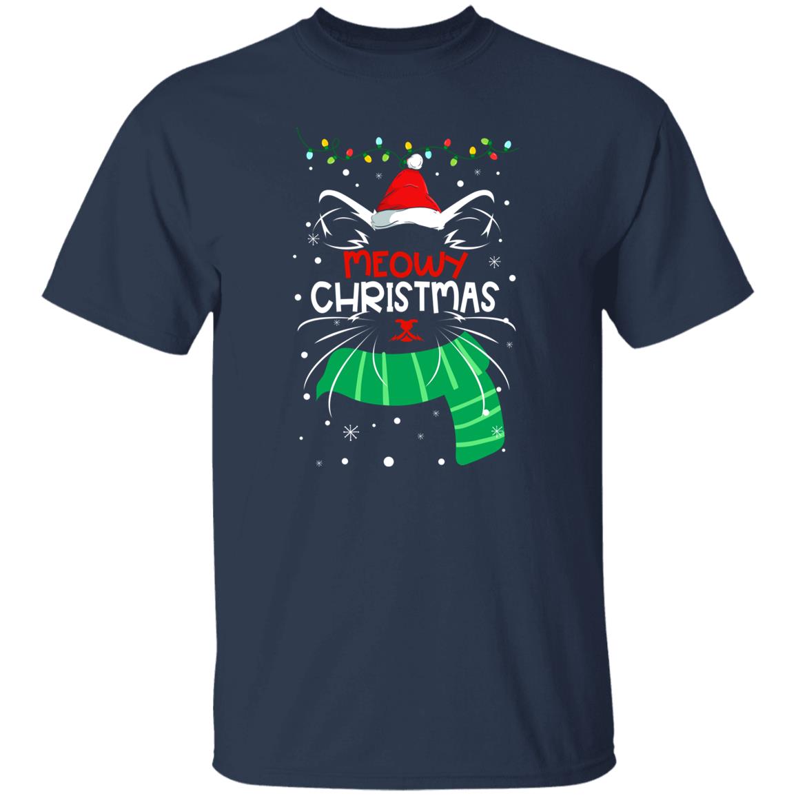 Meowy Christmas T-Shirt gift Christmas Cat mom Unisex Tee Black Navy Dark Heather-Family-Gift-Planet