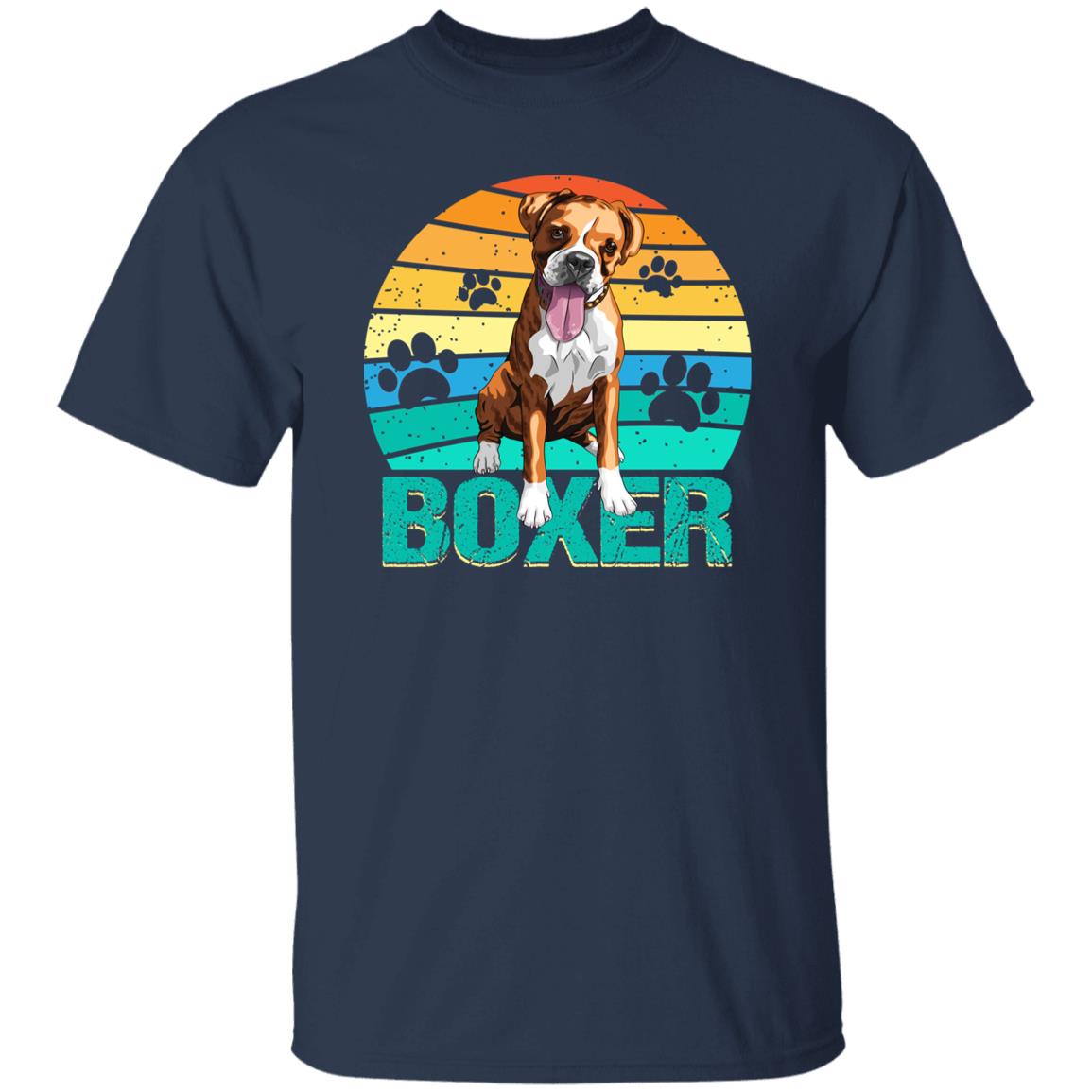 Retro Boxer T-Shirt gift Boxer paw print Dog owner dog mom Unisex Tee Black Navy Dark Heather-Navy-Family-Gift-Planet