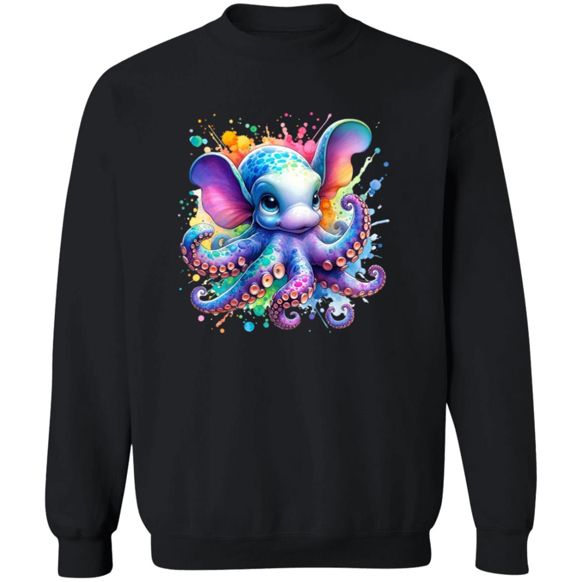 Artistic Dumbo Octopus Color Splash Unisex Sweatshirt Black Navy Dark Heather-Family-Gift-Planet