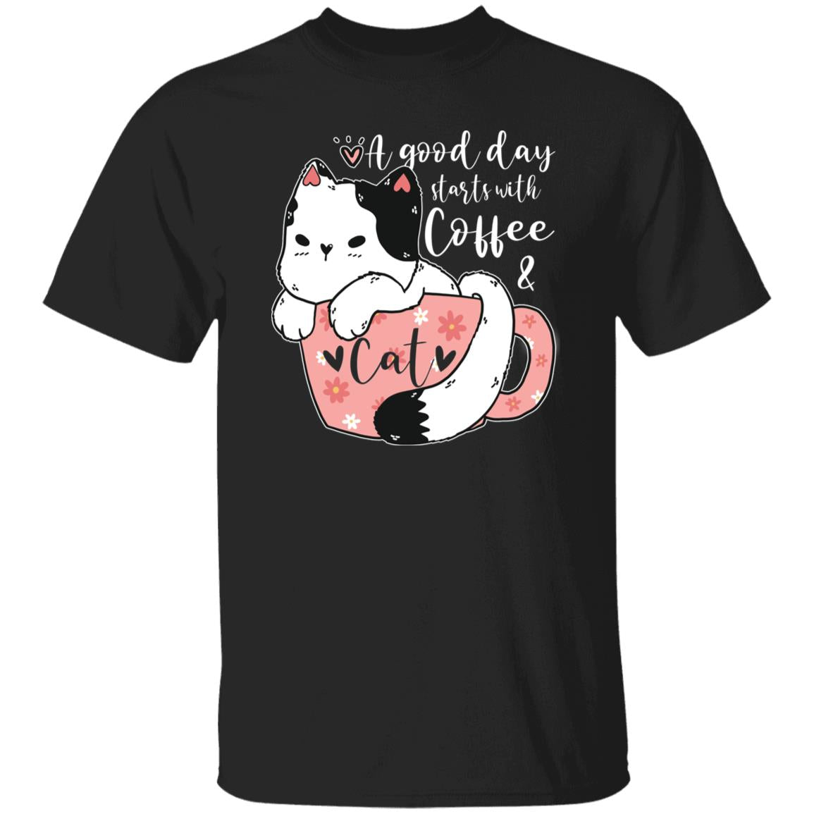 A good day starts with coffee and cat Unisex shirt gift coffee lover tee-Black-Family-Gift-Planet