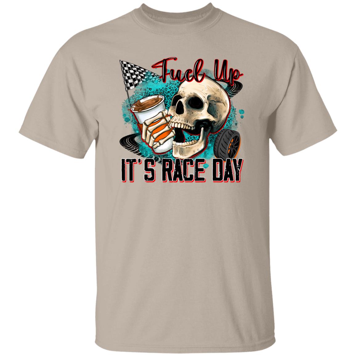 Fuel up its race day T-Shirt gift Skull coffee racer racing girl Unisex tee Sand White Sport Grey-Family-Gift-Planet