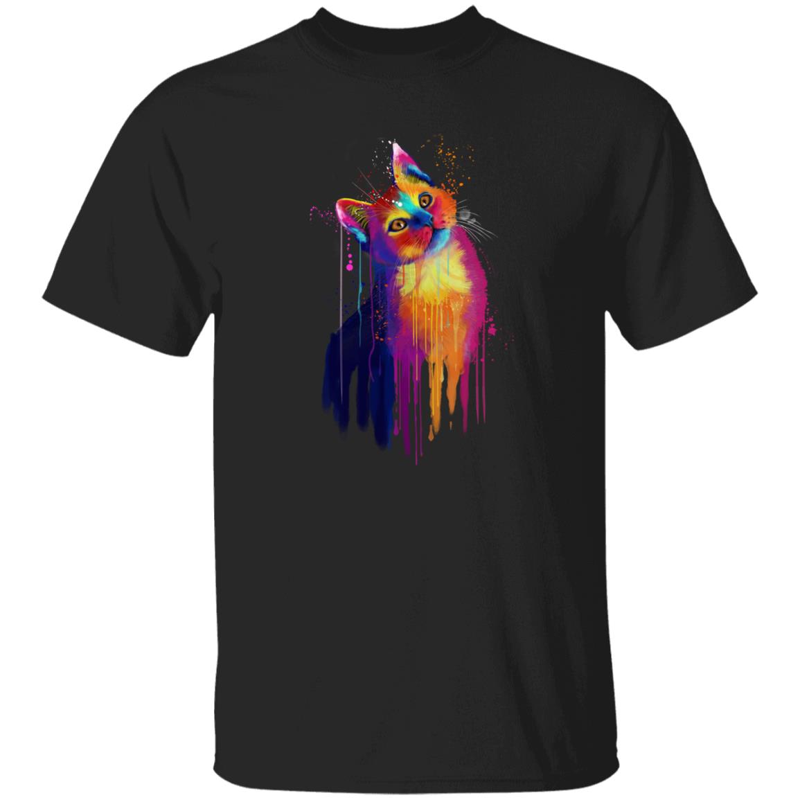 Watercolor Splash Cat Unisex shirt S-2XL black navy dark heather-Black-Family-Gift-Planet