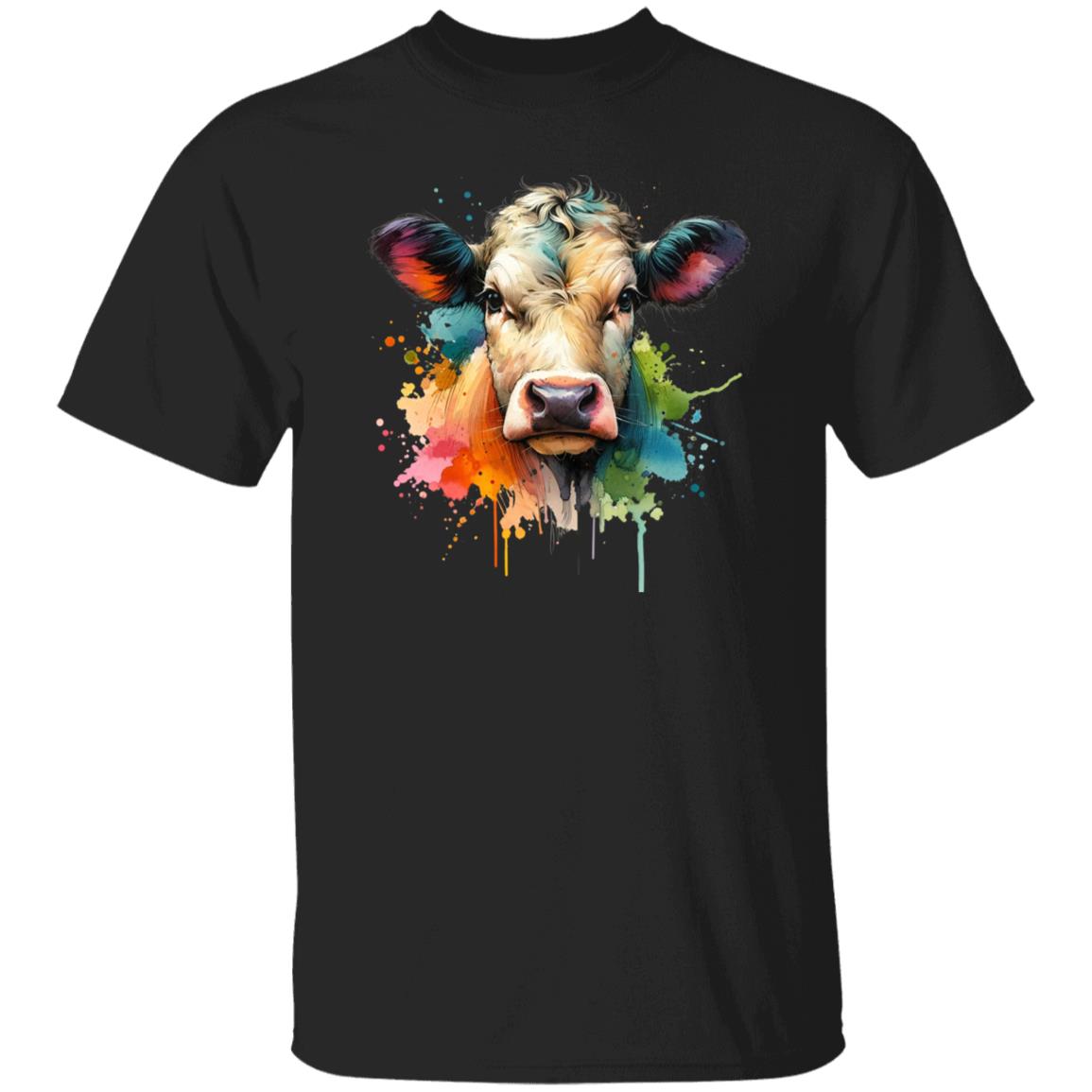 Cow Color Splash Unisex T-Shirt Black Navy Dark Heather-Family-Gift-Planet