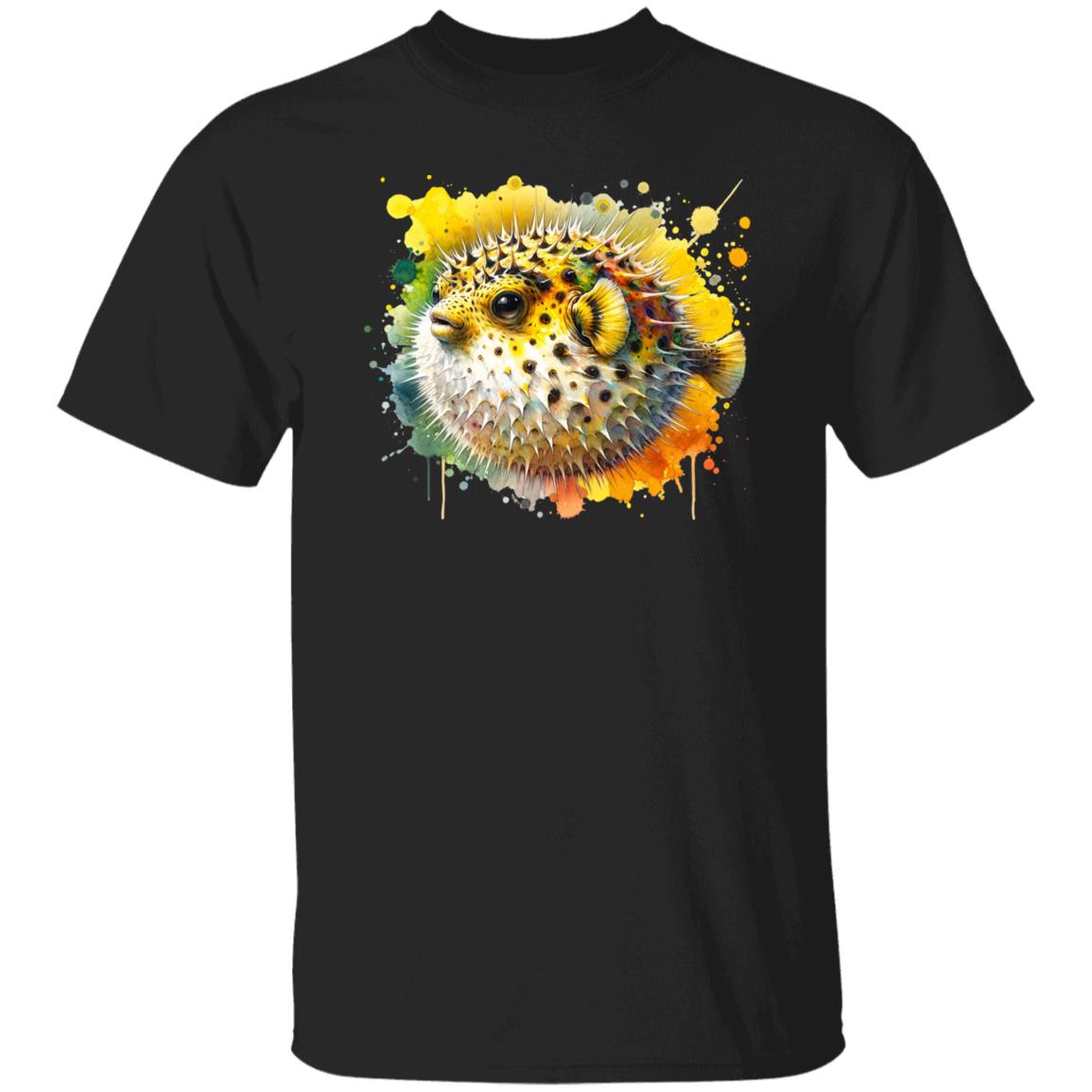 Vibrant Pufferfish Color Splash Unisex T-shirt Black Navy Dark Heather-Family-Gift-Planet