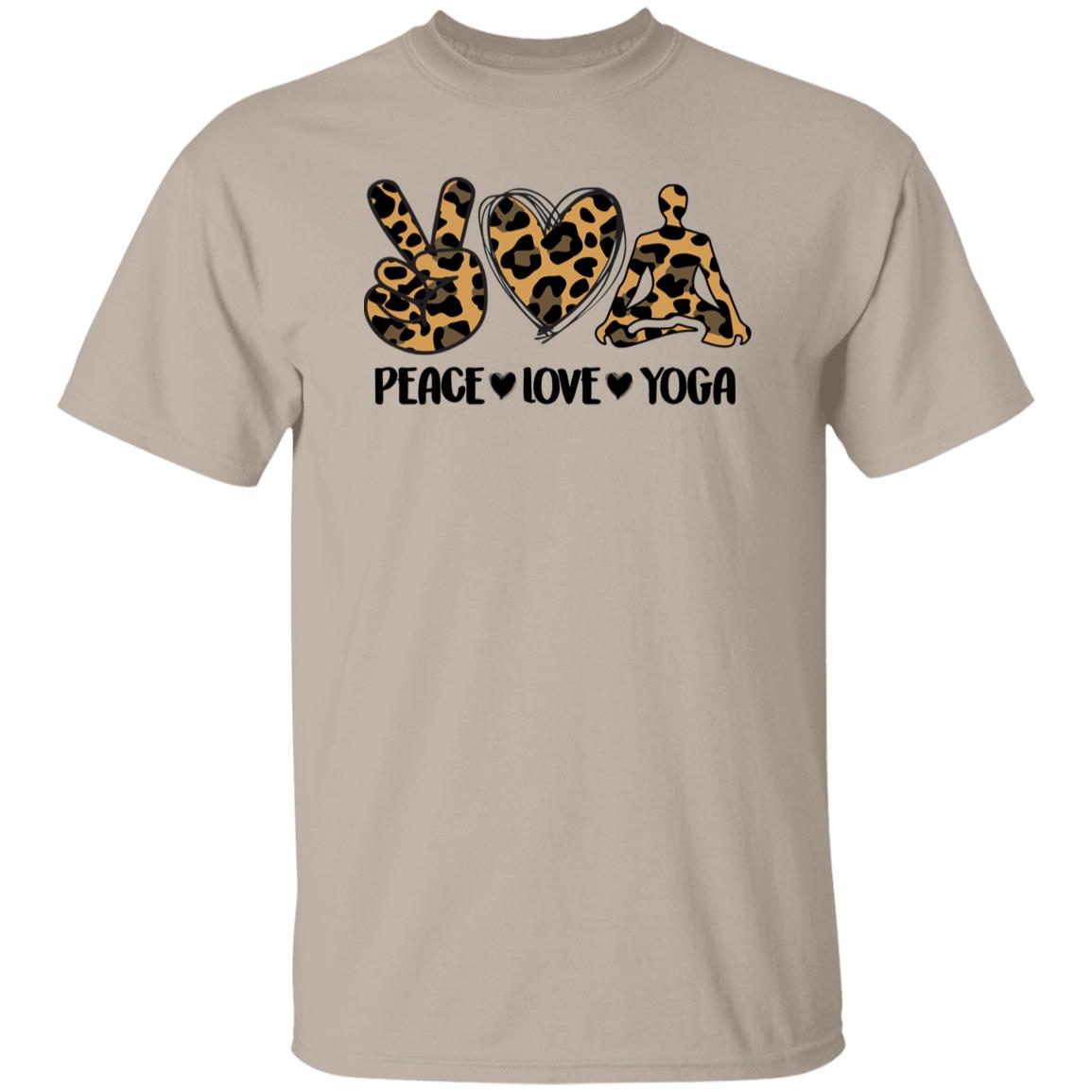 Peace Love Yoga T-Shirt Leopard skin Meditation Yoga Teacher Unisex Tee Sand White Sport Grey-Family-Gift-Planet