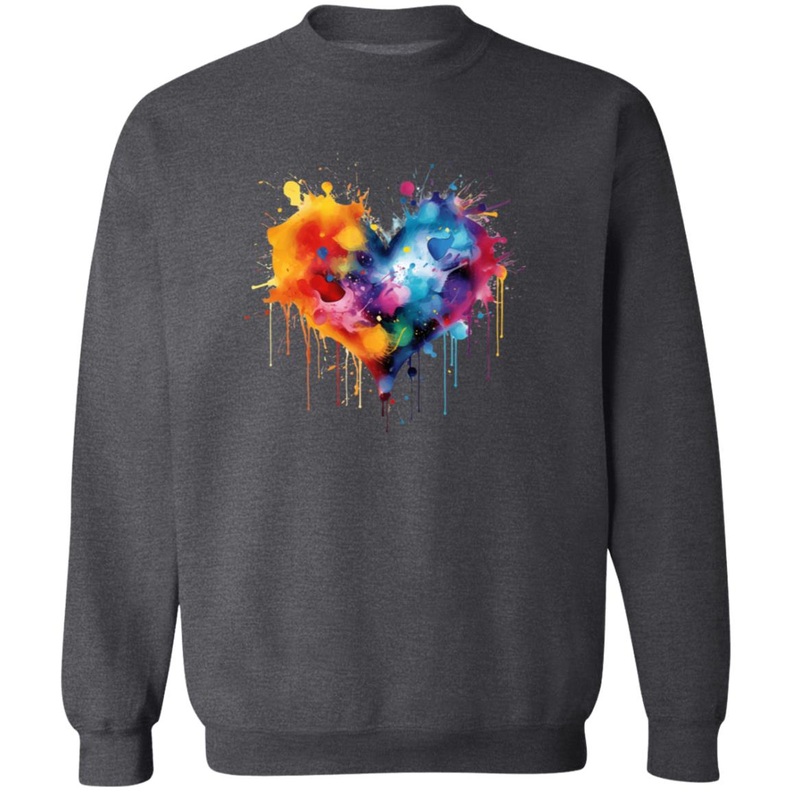 Artistic Heart Color Splash Unisex Sweatshirt Black Navy Dark Heather-Family-Gift-Planet