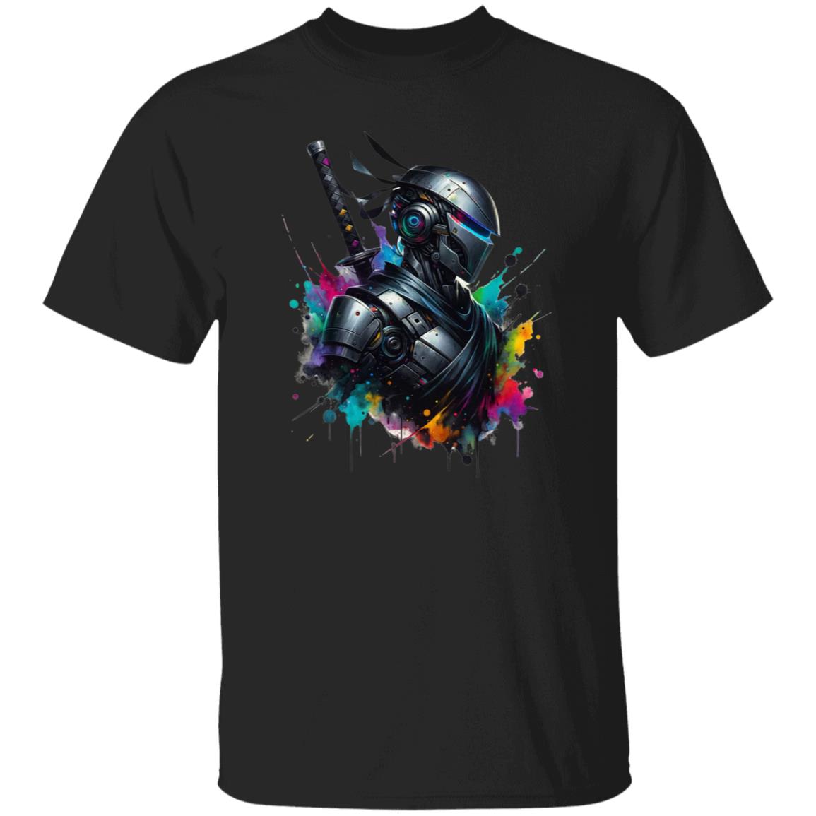 Vibrant Ninja robot Color Splash Unisex T-shirt Black Navy Dark Heather-Black-Family-Gift-Planet