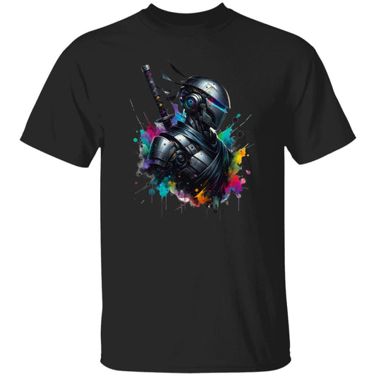 Vibrant Ninja robot Color Splash Unisex T-shirt Black Navy Dark Heather-Black-Family-Gift-Planet