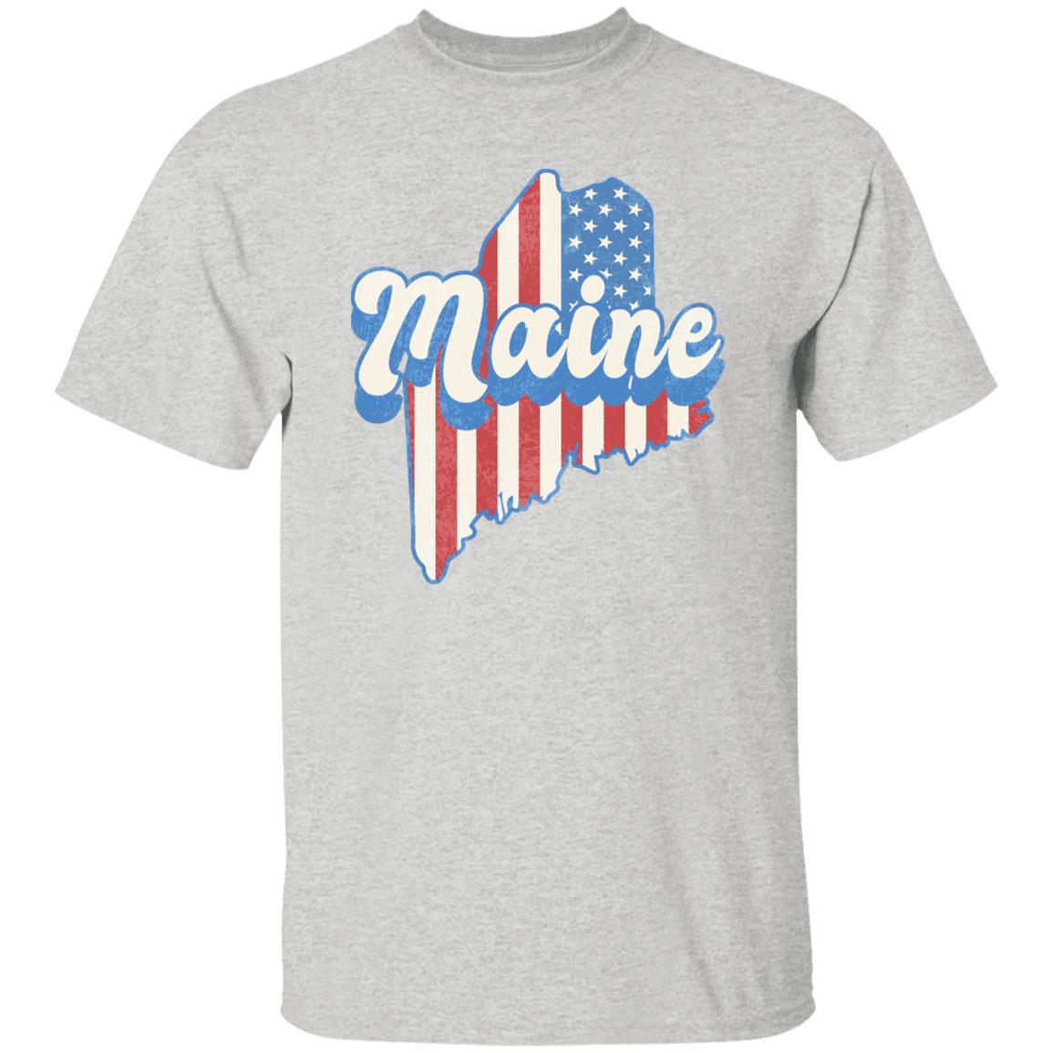 Maine US flag Unisex T-Shirt American patriotic ME state tee White Ash Blue-Ash-Family-Gift-Planet