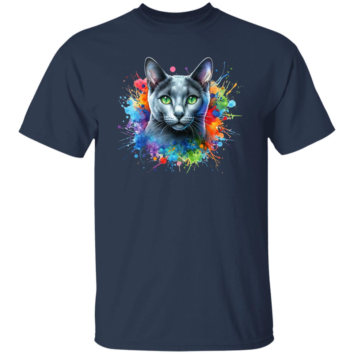 Russian Blue Cat Color Splash Unisex T-Shirt Black Navy Dark Heather-Family-Gift-Planet