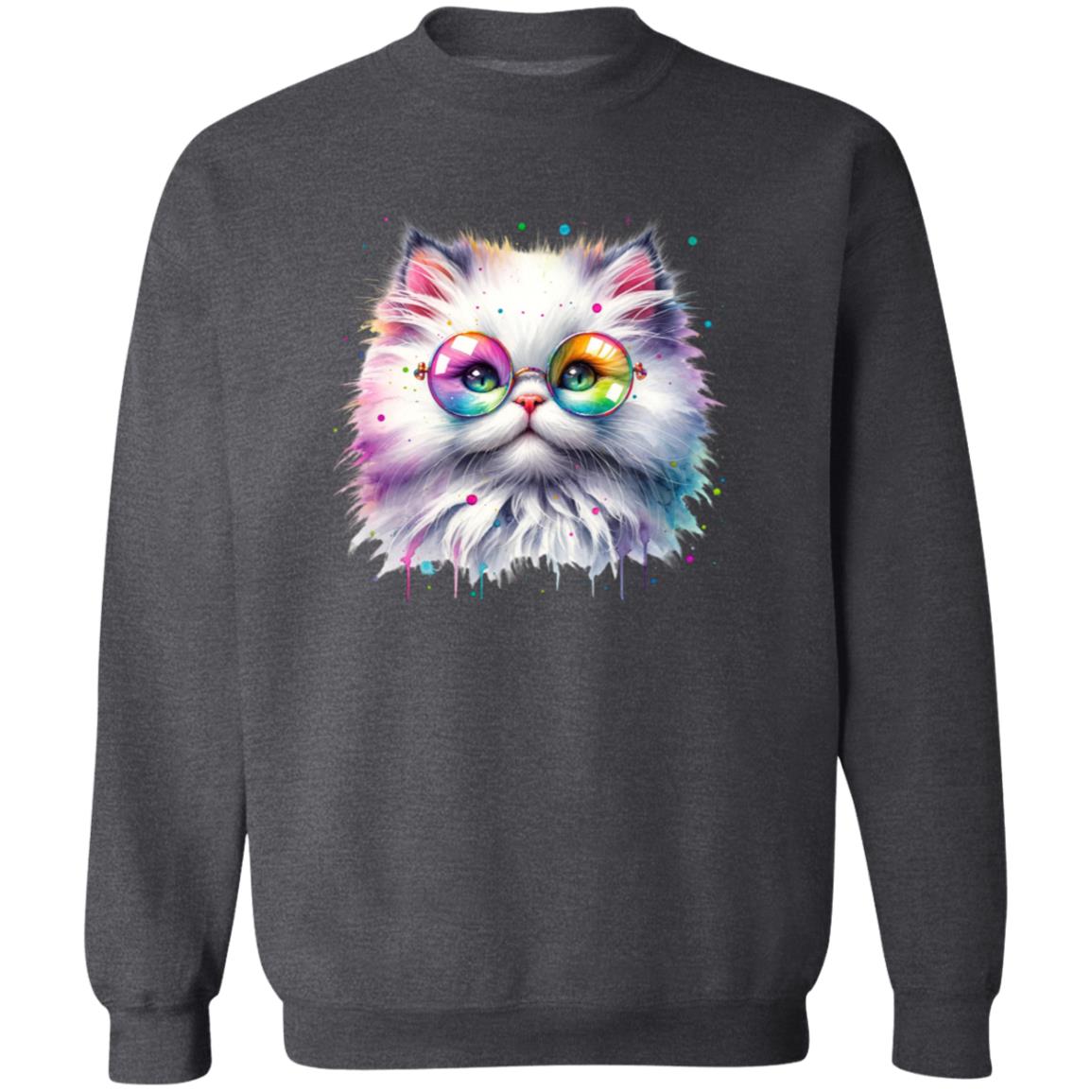 Fluffy kitten with glasses Color Splash Unisex Sweatshirt Black Navy Dark Heather-Family-Gift-Planet