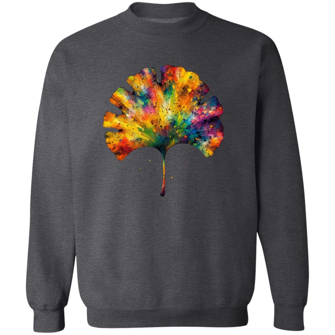 Cool Ginkgo Leaf Color Splash Unisex Sweatshirt Black Navy Dark Heather-Family-Gift-Planet