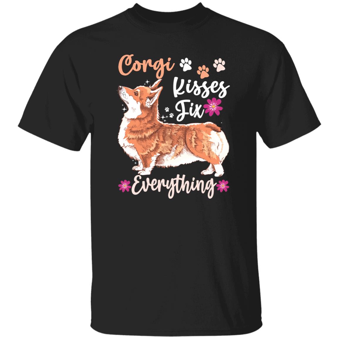 Corgi kisses fix everything T-Shirt gift Cute Corgi Dog mom Unisex tee Black Navy Dark Heather-Family-Gift-Planet