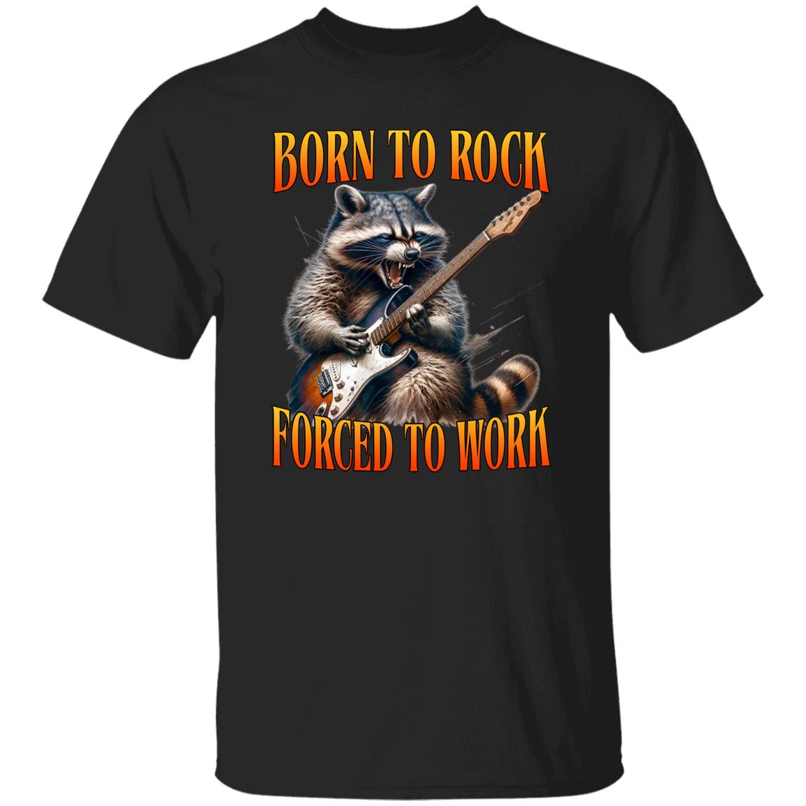 Born to rock forced to work T-Shirt Guitar player funny racoon musician gift Unisex tee Black Navy Dark Heather-Family-Gift-Planet