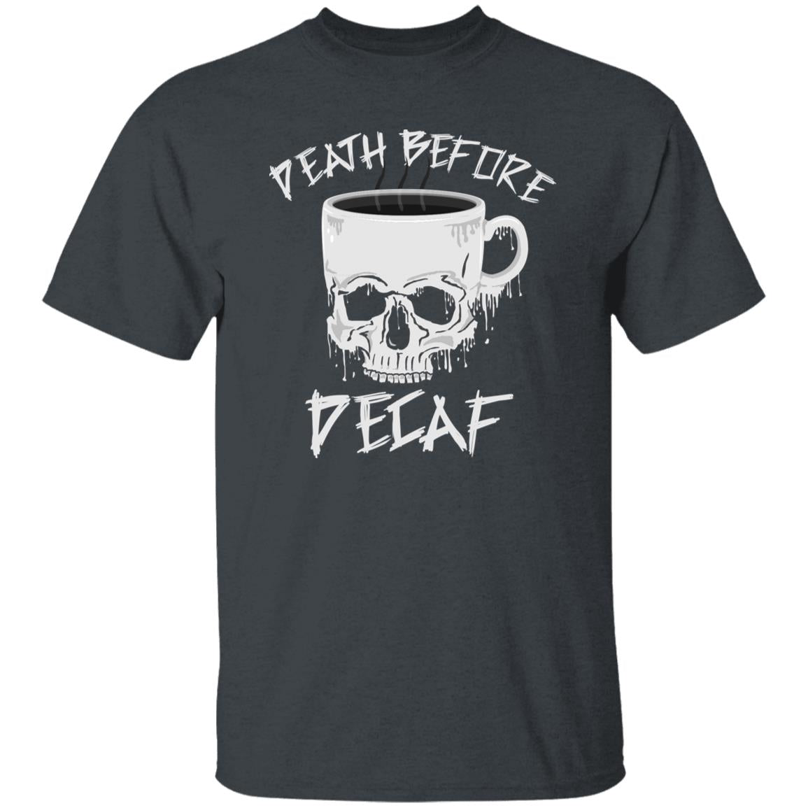 Death before decaf Unisex shirt gift coffee lover tee black navy dark heather-Dark Heather-Family-Gift-Planet