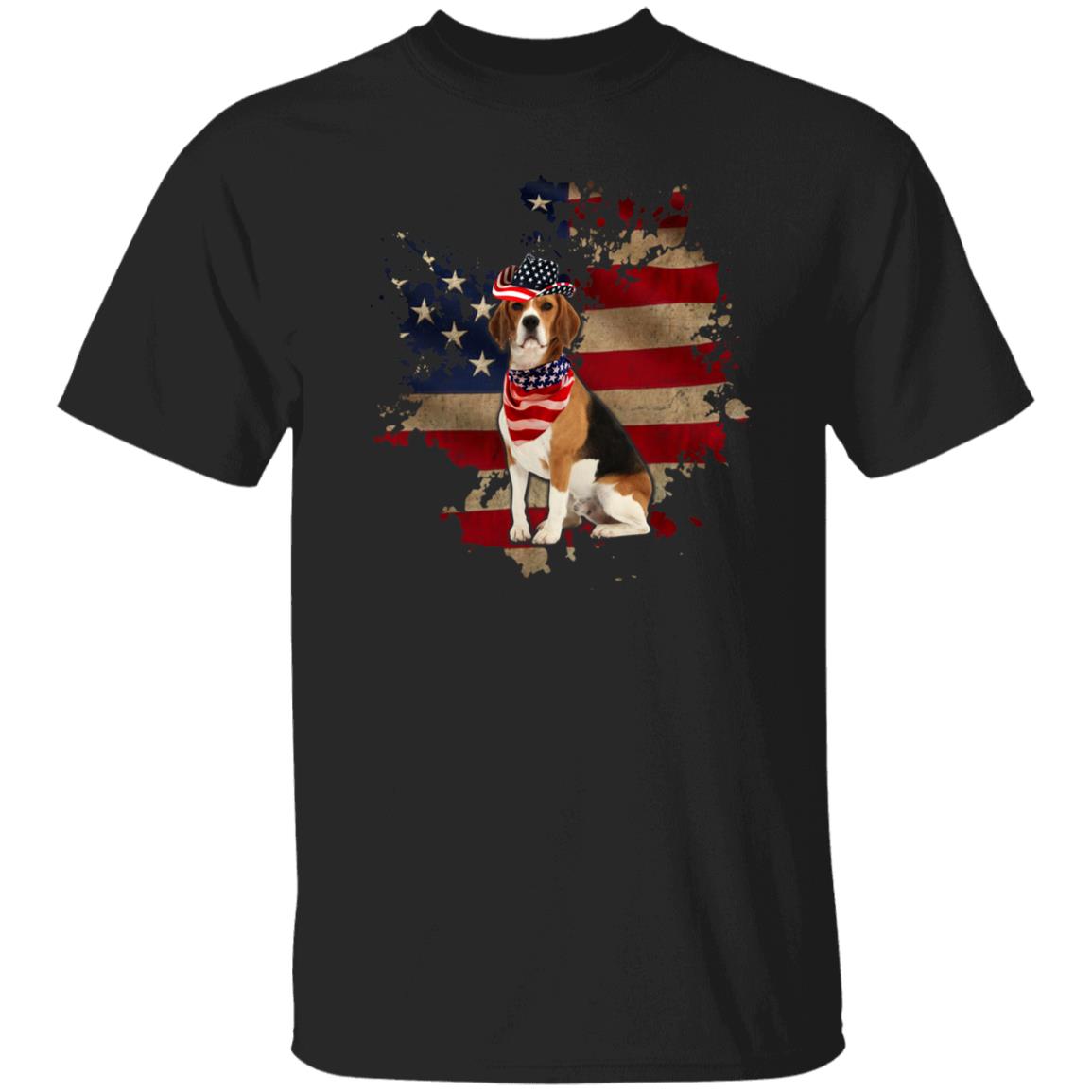 Retro Dog American Flag Unisex T-Shirt gift US dog owner tee black dark heather-Family-Gift-Planet
