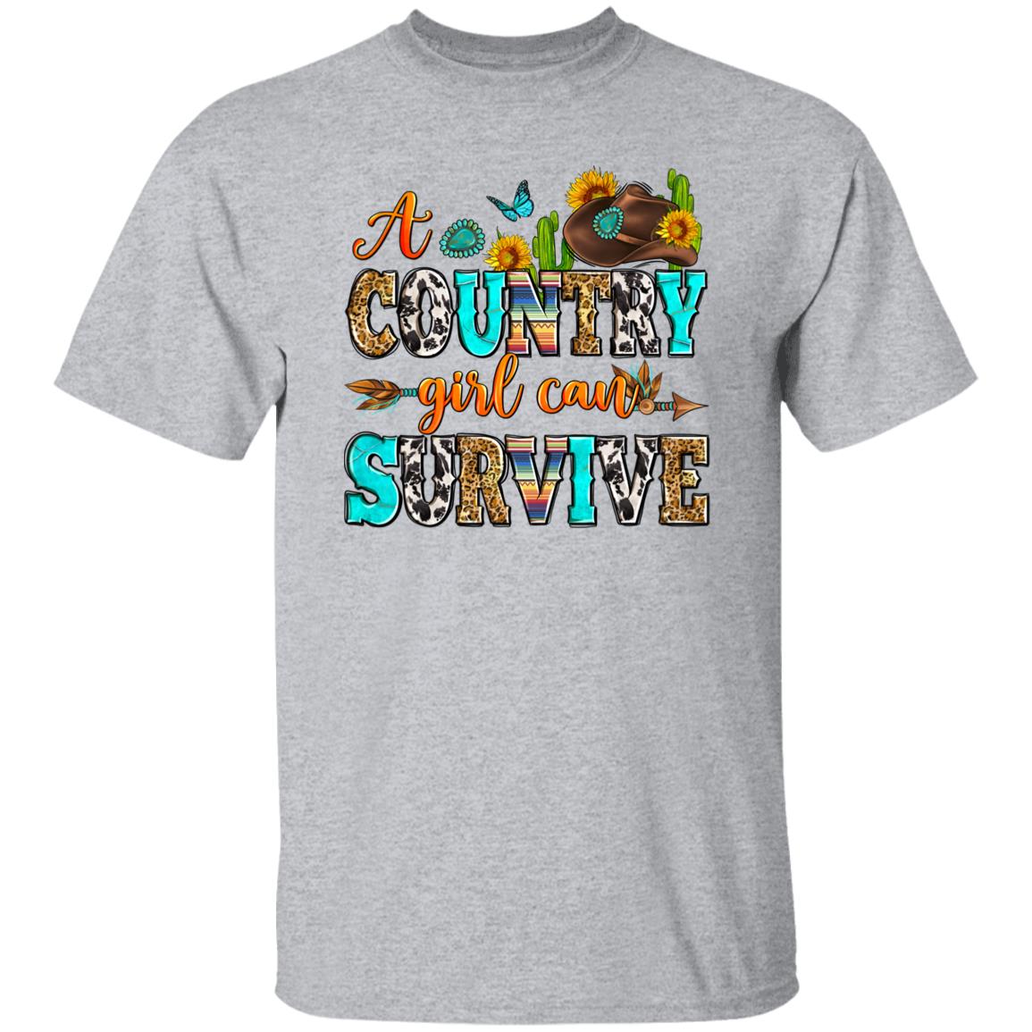 A country girl can survive T-Shirt Texas Western girl Unisex tee White Sand Grey-Family-Gift-Planet