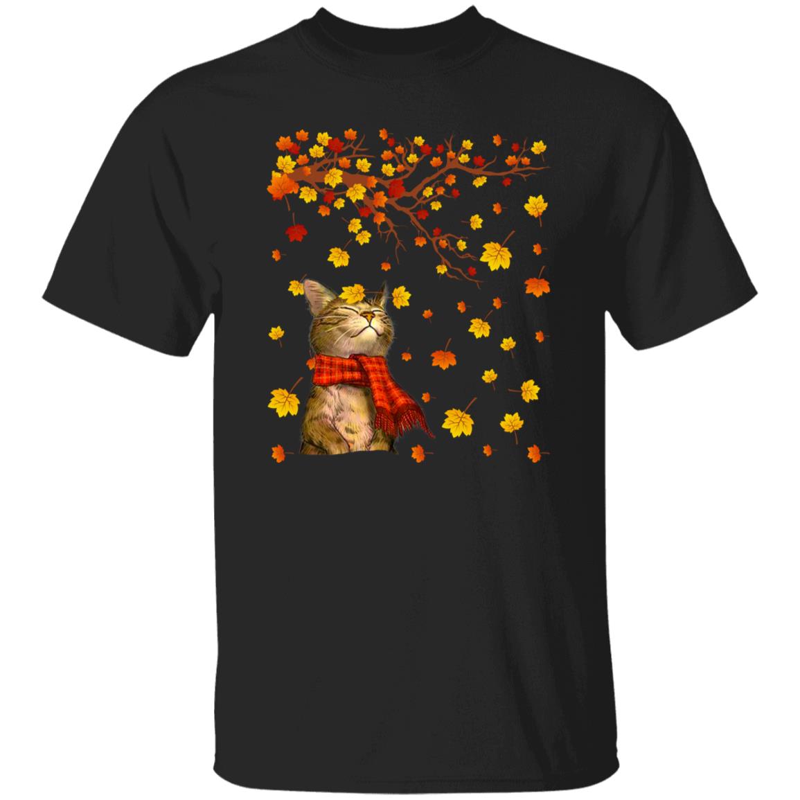 Cat autumn Unisex shirt cat fall tee Black Dark Heather-Family-Gift-Planet