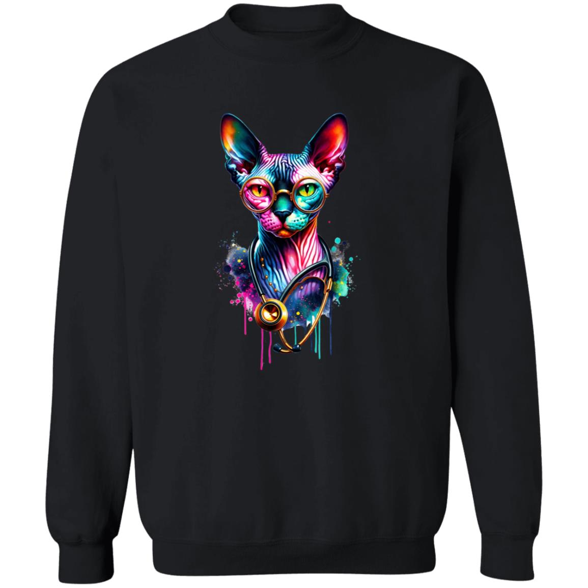 Sphynx cat nurse doctor Color Splash Unisex Sweatshirt Black Navy Dark Heather-Family-Gift-Planet