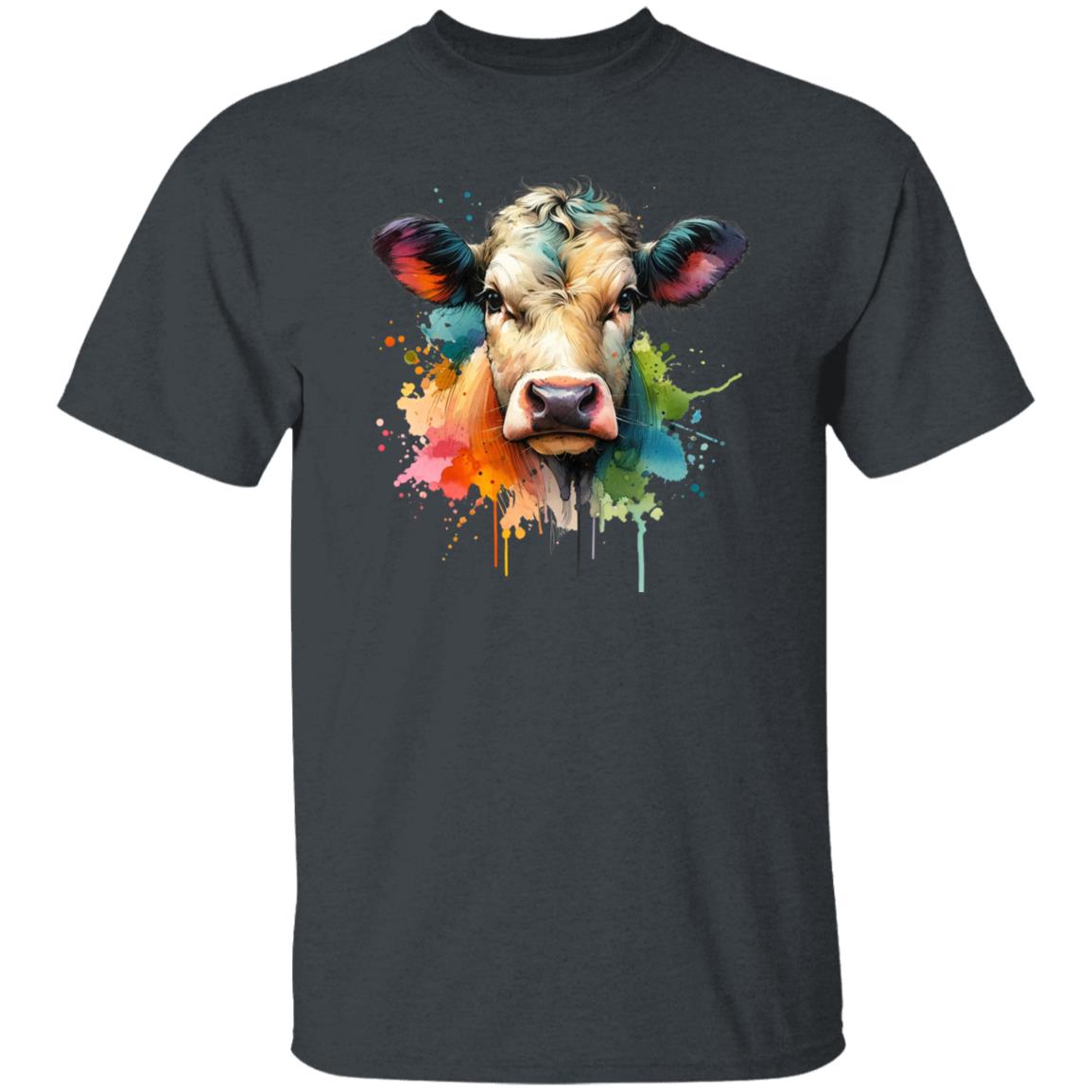 Cow Color Splash Unisex T-Shirt Black Navy Dark Heather-Family-Gift-Planet