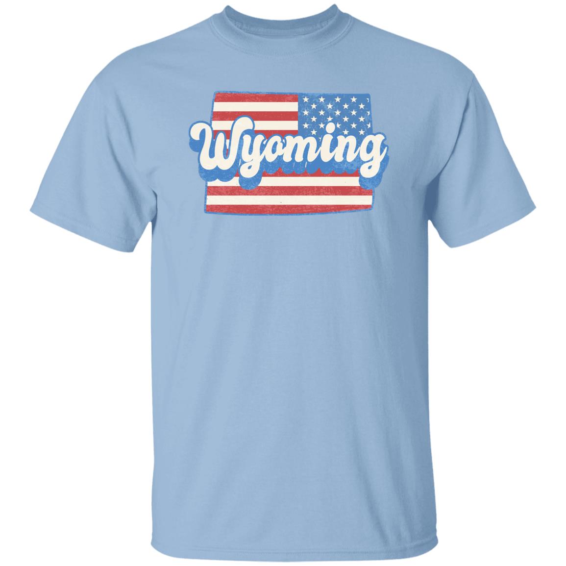 Wyoming US flag Unisex T-Shirt American patriotic WY state tee White Ash Blue-Light Blue-Family-Gift-Planet