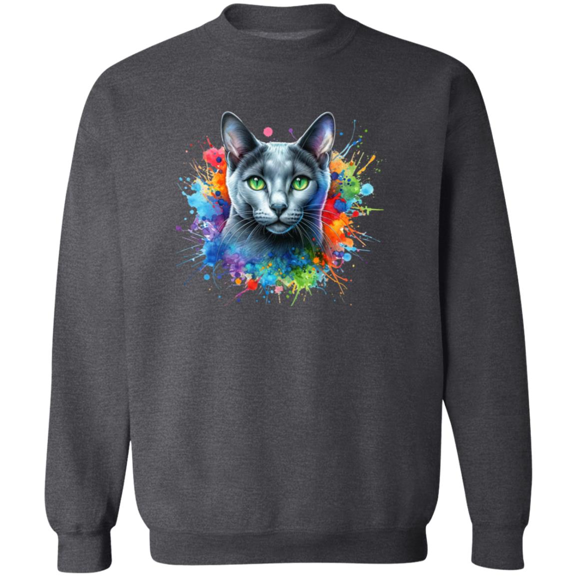 Russian Blue Cat Color Splash Unisex Sweatshirt Black Navy Dark Heather-Family-Gift-Planet