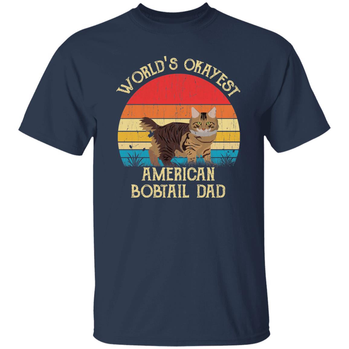 World's Okayest American bobtail dad Retro Style Unisex T-shirt Black Navy Dark Heather-Navy-Family-Gift-Planet