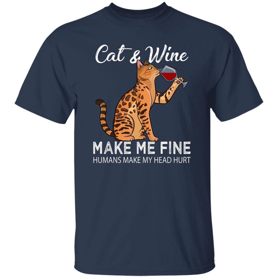 Cat and Wine make me fine T-Shirt gift Social distance Cat mom Unisex Tee Black Navy Dark Heather-Navy-Family-Gift-Planet