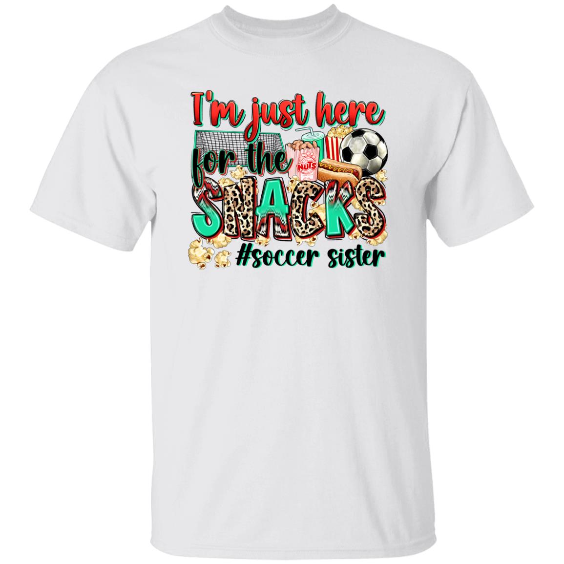 Soccer sister T-Shirt Soccer cheer I'm just here for the snacks Unisex Tee Sand White Sport Grey-Family-Gift-Planet