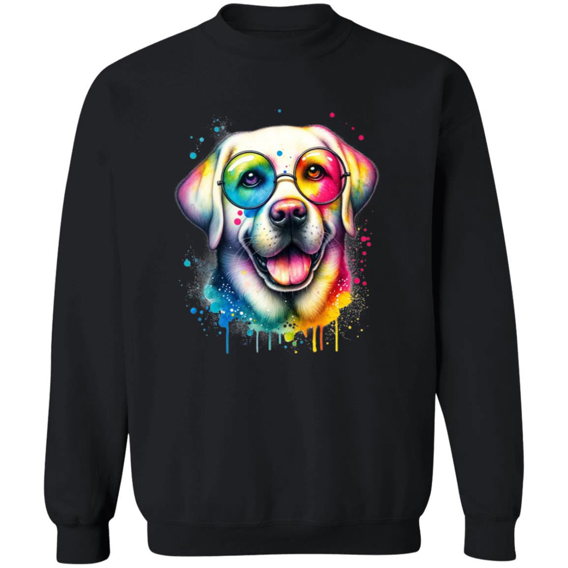 Labrador with eyeglasses Color Splash Unisex Sweatshirt Black Navy Dark Heather-Family-Gift-Planet