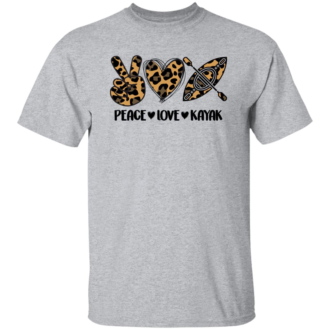 Peace Love Kayak T-Shirt Leopard skin Kayaker kayaking lover Unisex Tee Sand White Sport Grey-Family-Gift-Planet