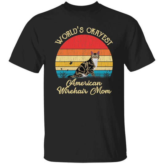 World's Okayest American wirehair mom Retro Style Unisex T-shirt Black Navy Dark Heather-Black-Family-Gift-Planet