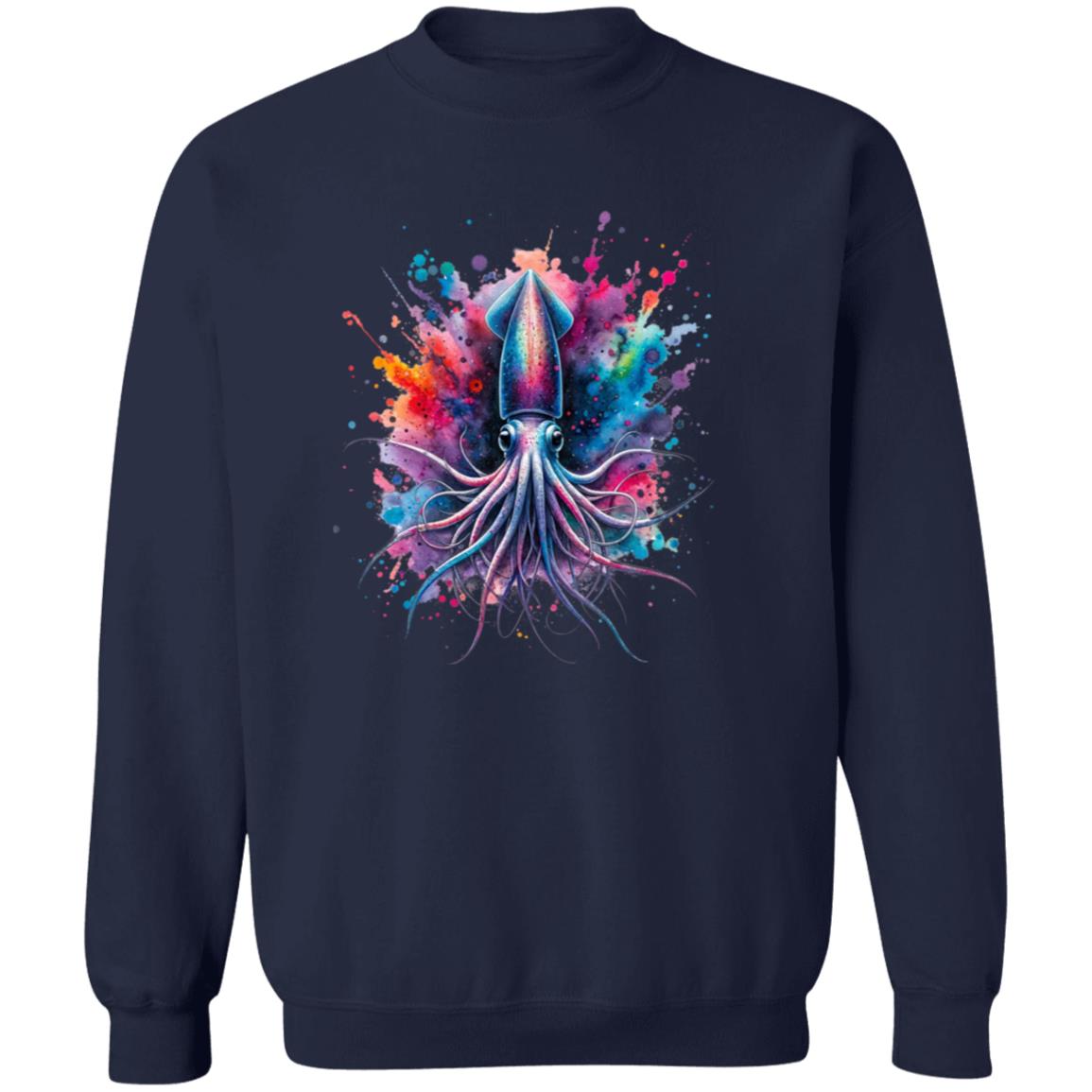 Artistic Deep sea squid Color Splash Unisex Sweatshirt Black Navy Dark Heather-Family-Gift-Planet