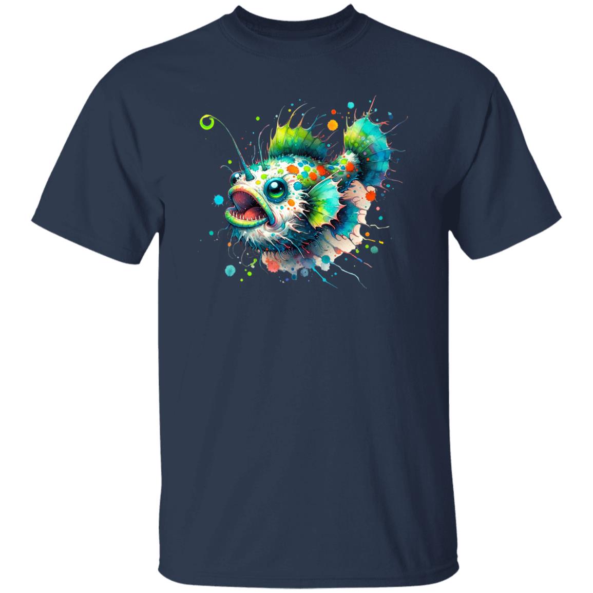 Artistic Anglerfish deep fish Color Splash Unisex T-shirt Black Navy Dark Heather-Family-Gift-Planet