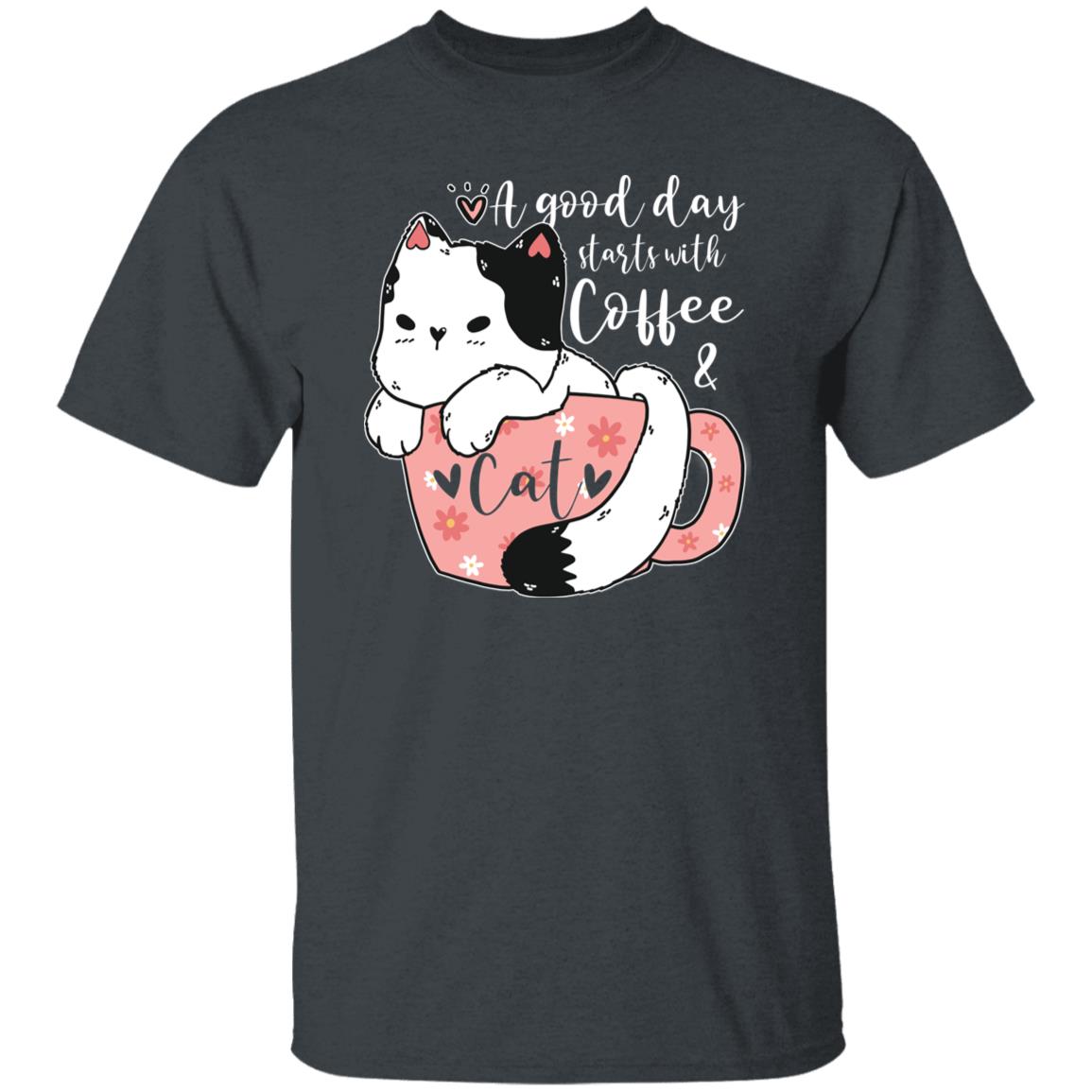 A good day starts with coffee and cat Unisex shirt gift coffee lover tee-Dark Heather-Family-Gift-Planet