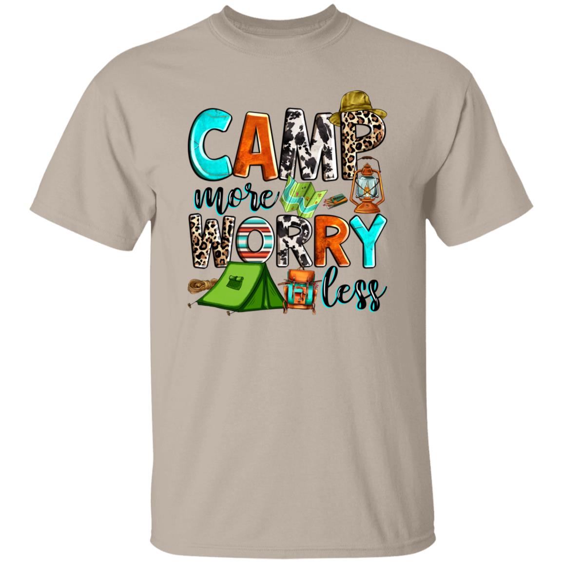 Camp more worry less T-Shirt Camper Unisex tee White Sand Sport Grey-Family-Gift-Planet