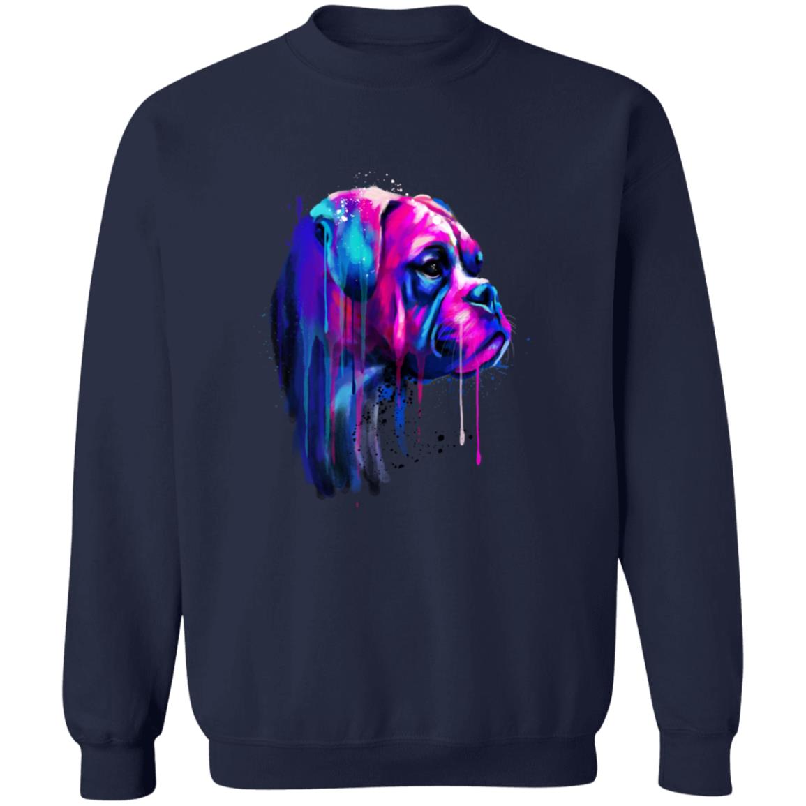 Neon pink and purple Splash Art Boxer dog Unisex Crewneck Sweatshirt-Family-Gift-Planet