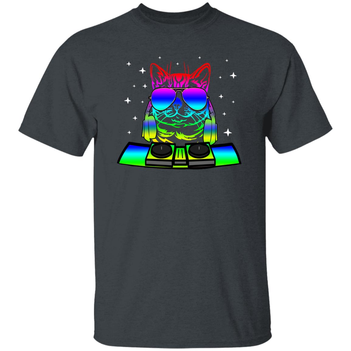 Cat DJ T-Shirt gift Neon Disco Cat mom Unisex Tee Black Navy Dark Heather-Family-Gift-Planet