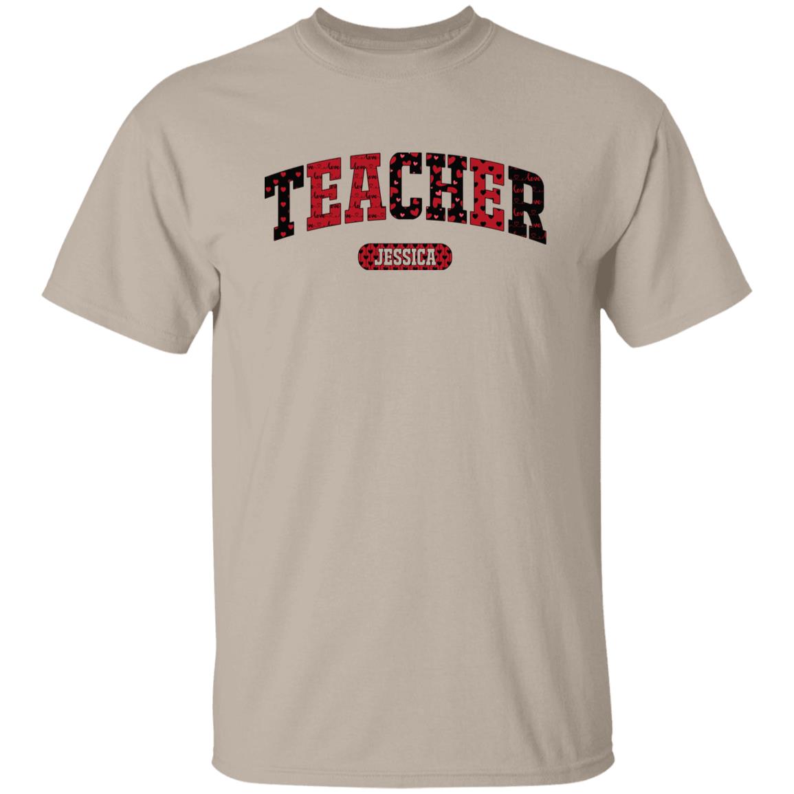 Personalized Teacher Valentine's Day Unisex T-Shirt Custom name School teacher heart love-Family-Gift-Planet