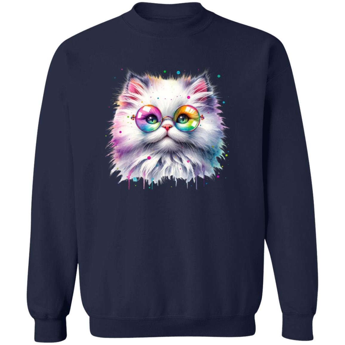 Fluffy kitten with glasses Color Splash Unisex Sweatshirt Black Navy Dark Heather-Family-Gift-Planet