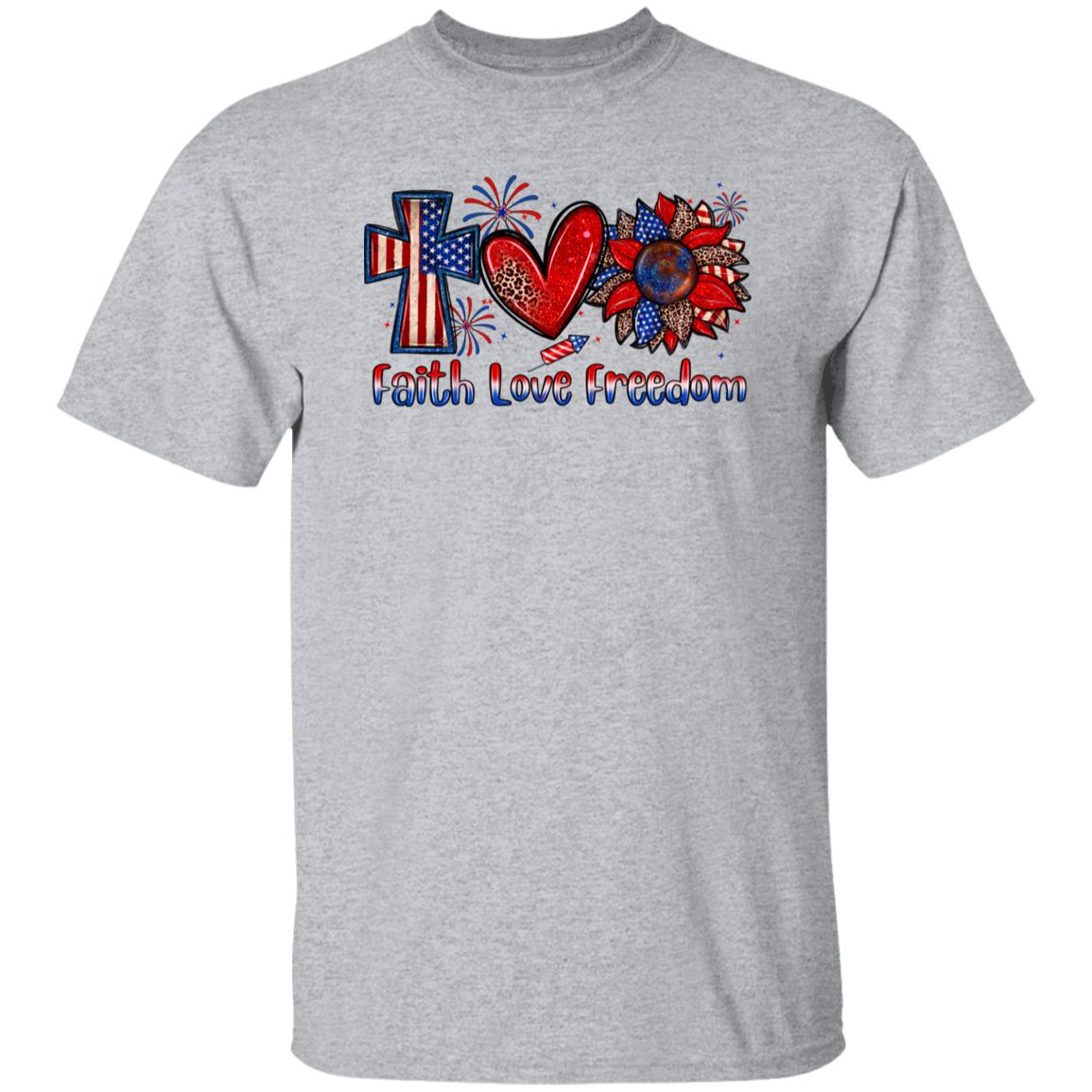 Faith love freedom T-Shirt gift America July 4th Cross Heart Sunflower Tee Sand White Sport Grey-Family-Gift-Planet