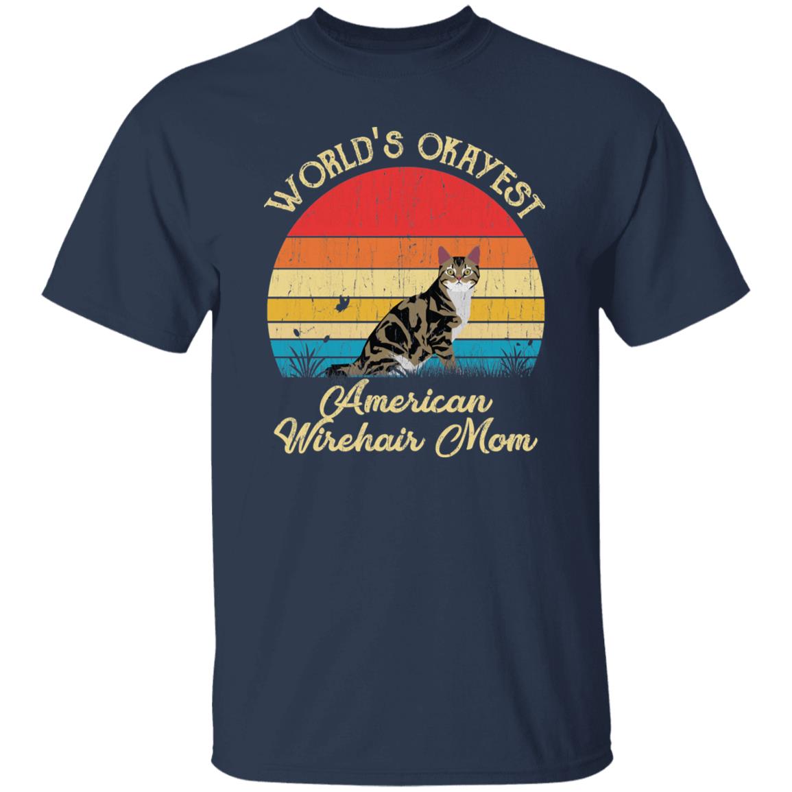 World's Okayest American wirehair mom Retro Style Unisex T-shirt Black Navy Dark Heather-Navy-Family-Gift-Planet