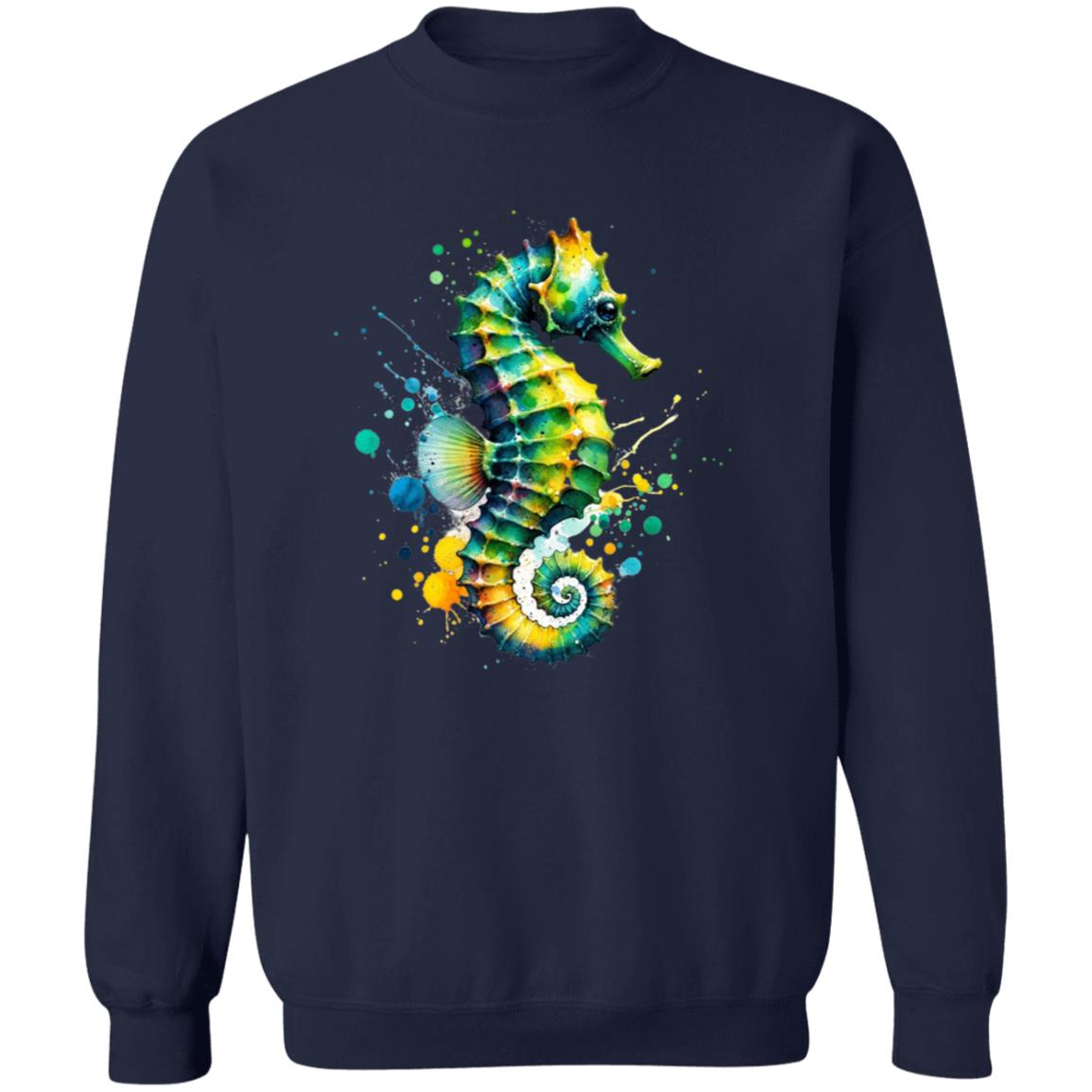 Artistic Seahorse Color Splash Unisex Sweatshirt Black Navy Dark Heather-Family-Gift-Planet