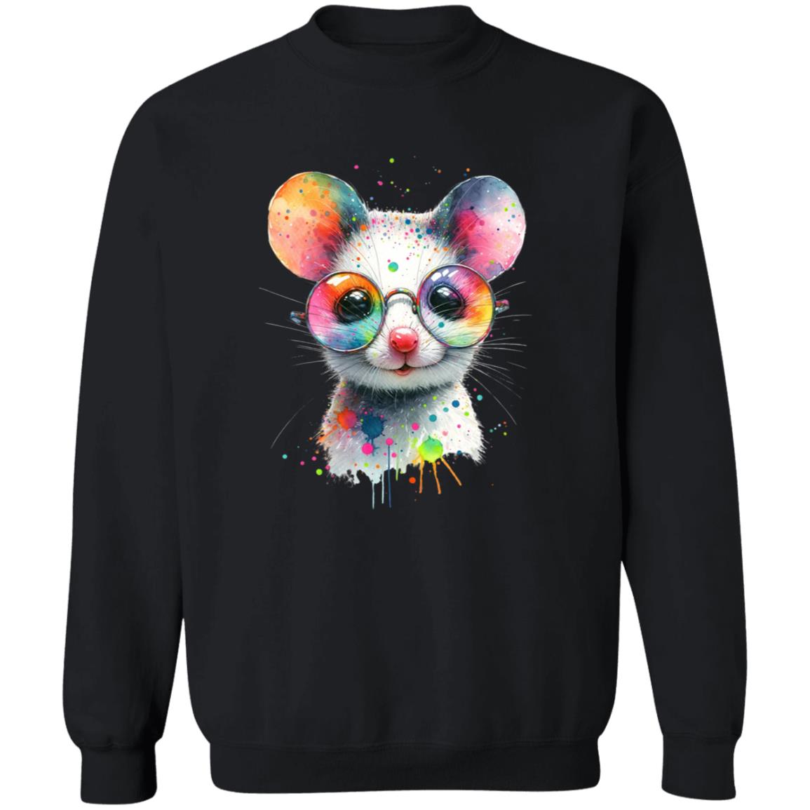 Whimsical mouse with glasses Color Splash Unisex Sweatshirt Black Navy Dark Heather-Family-Gift-Planet