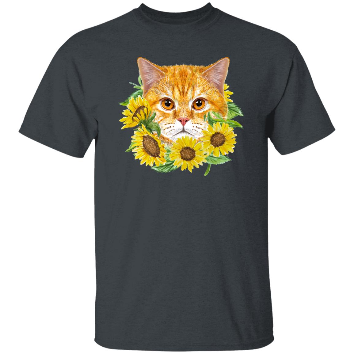 Cat with flowers Unisex shirt cat sunflowers tee Black Dark Heather-Family-Gift-Planet