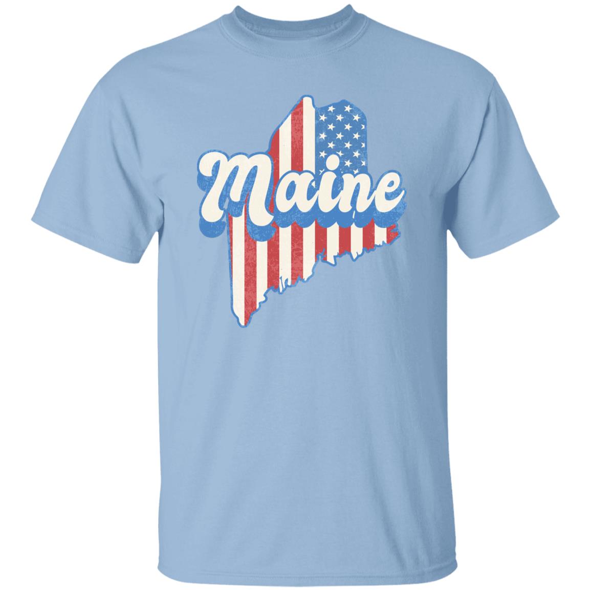 Maine US flag Unisex T-Shirt American patriotic ME state tee White Ash Blue-Light Blue-Family-Gift-Planet